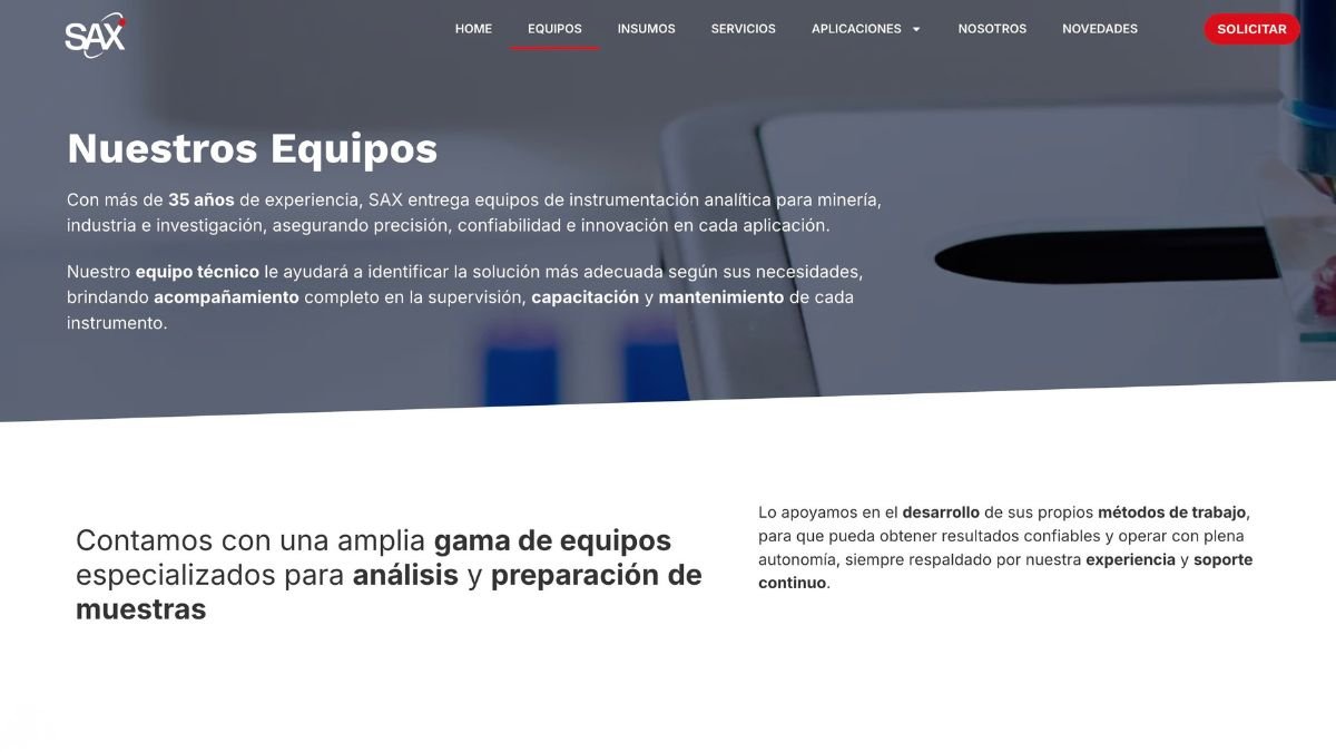 Ficha de equipo del sitio web de SAX